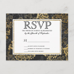 Postal De Invitación Elegante Swanky Faux Gold, Black & Grey Floral