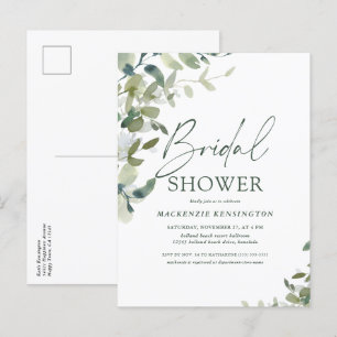 Postal De Invitación Elegante Verdor Guión Escrito A Mano Ducha Bridal
