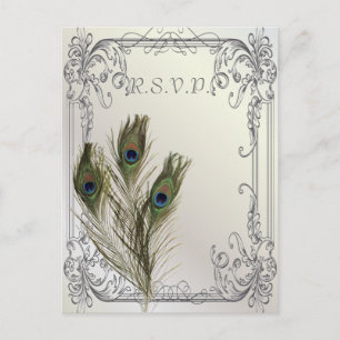 Postal De Invitación elegante vintage floral caserío de pavo real RSVP