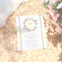 Elegante y moderna Floral de oro Primera Comunión 