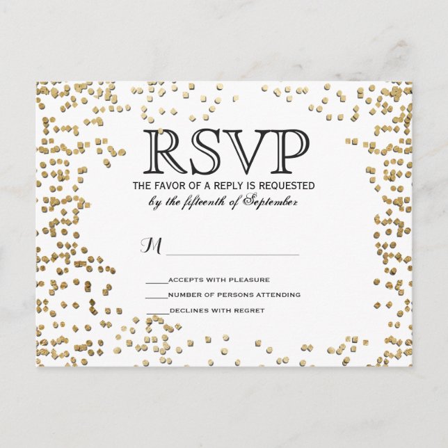 Postal De Invitación Elegante y sencillo Confetti de oro falso (Anverso)