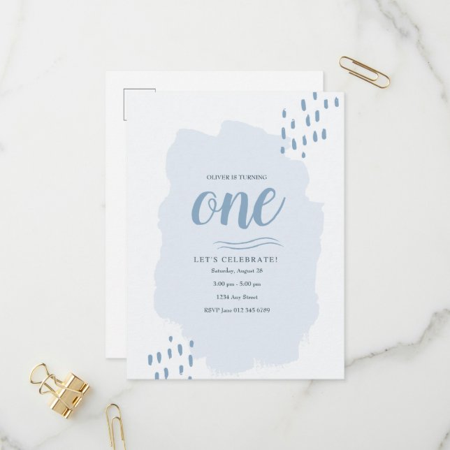 Postal De Invitación Elegante Y Sencillo Cualquier Niño De Edad Fiesta  (Anverso/Reverso In Situ)