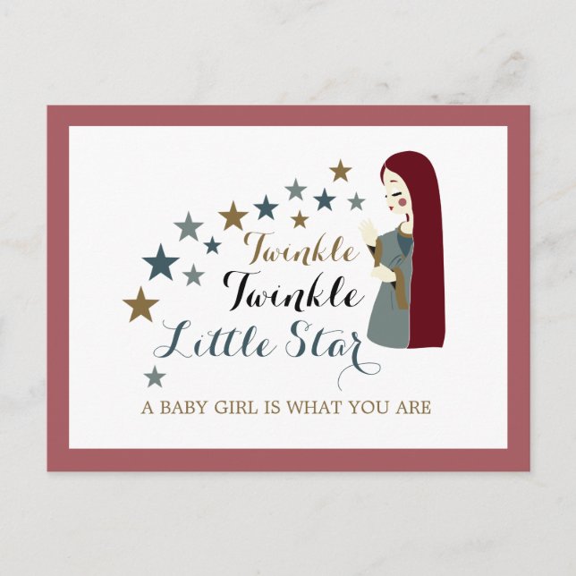 Postal De Invitación Elegantes estrellas en caída, Chica Baby Shower in (Anverso)