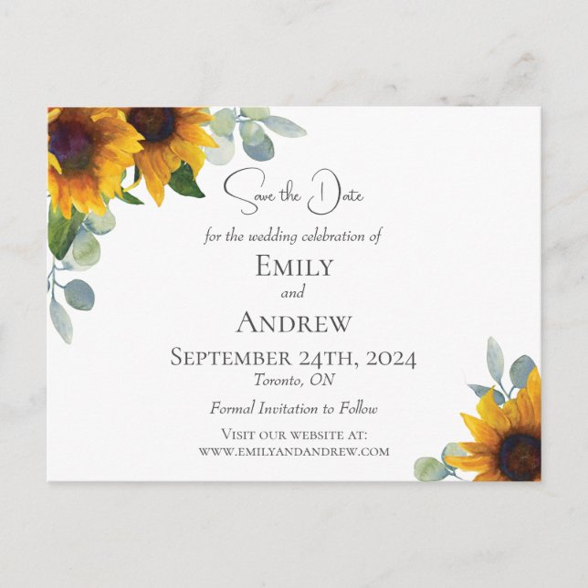 Postal De Invitación Elegantes girasoles y vegetación acuática (Anverso)