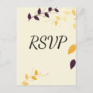 Postal De Invitación Elegantes hojas doradas púrpura RSVP