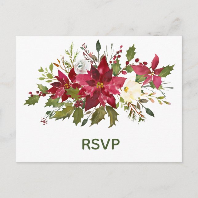 Postal De Invitación Elegantes Navidades de la Poinsettia Roja se casan (Anverso)