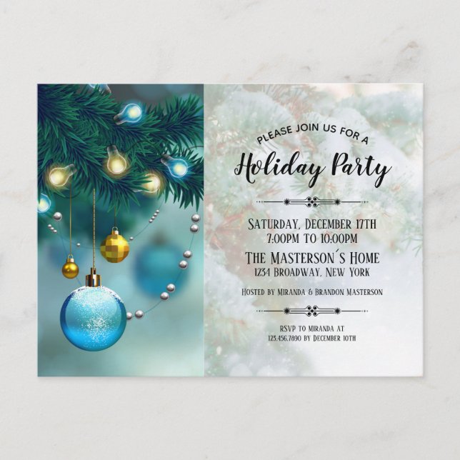 Postal De Invitación Elegantes Navidades del Oro Azul Fiesta de vacacio (Anverso)