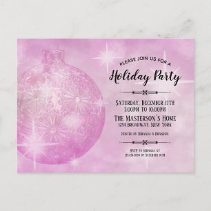 Postal De Invitación Elegantes Navidades rosados bauble fiesta de vacac