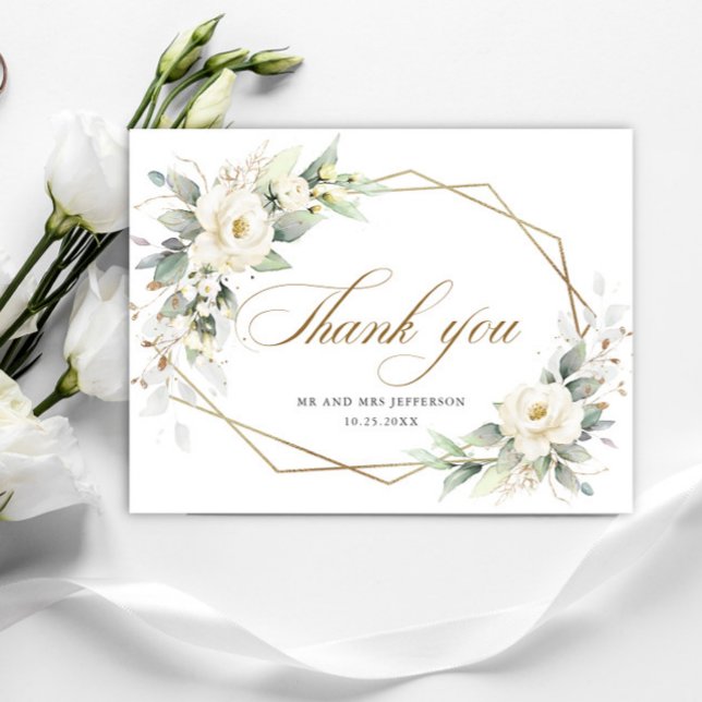 Postal De Invitación Elegantes Rosas Blancas Eucalyptus Boda Gracias (Subido por el creador)