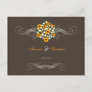 Postal De Invitación Elegantes Sunflowers Daisies Bouquet RSVP