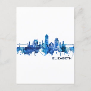 Postal De Invitación Elizabeth New Jersey Skyline Blue