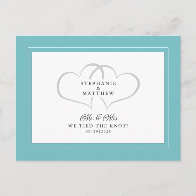 Postal De Invitación Elopement Nosotros Amarramos El Knot Mr & Mrs Aqua (Anverso)