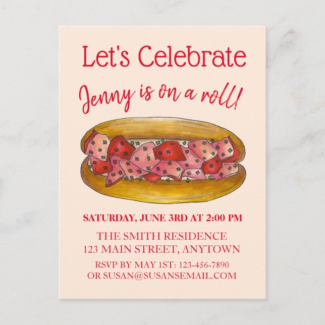 Postal De Invitación En un rollo de langosta Felicitaciones Maine ME Fo (Anverso)