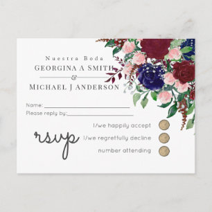 Postal De Invitación Encantador Azul Marino Rosa Marsala Boda