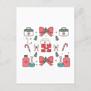 Postal De Invitación Enfermera Coqueta con Lazo Navidad Personalizada 