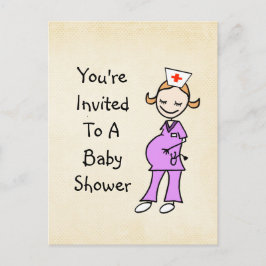 Postal De Invitación Enfermera embarazada Baby Shower, beige