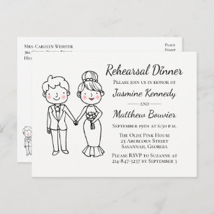 Postal De Invitación Ensayo del Boda blanco negro de personalizado Brid