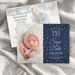 Postal De Invitación Entonces y ahora fotos Quinceañera Salven la fecha