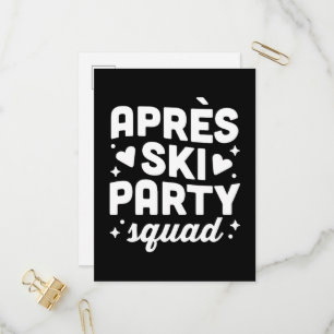 Postal De Invitación Equipo de fiesta après ski en blanco y negro