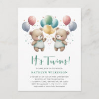 Es El TWINS Green Balloons Teddy Bears Baby Shower