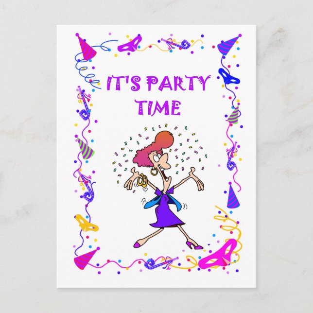 Postal De Invitación Es hora de fiesta, fiesta. (Anverso)