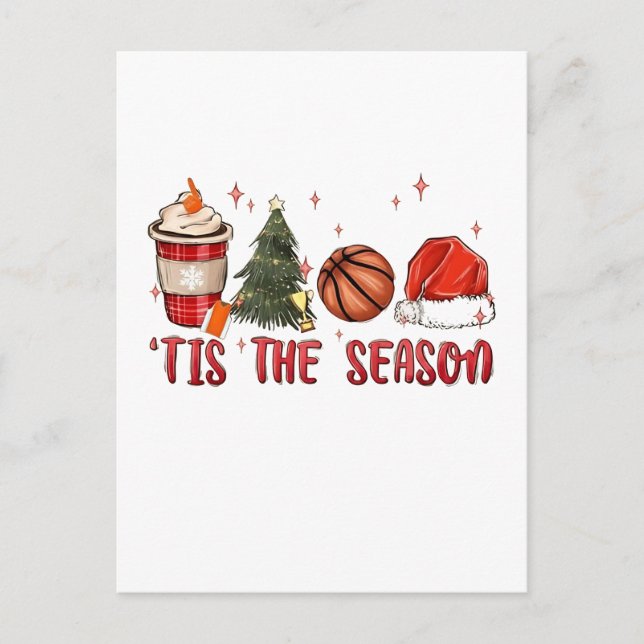 Postal De Invitación Es la Temporada Xmas Navidad Baloncesto  (Anverso)