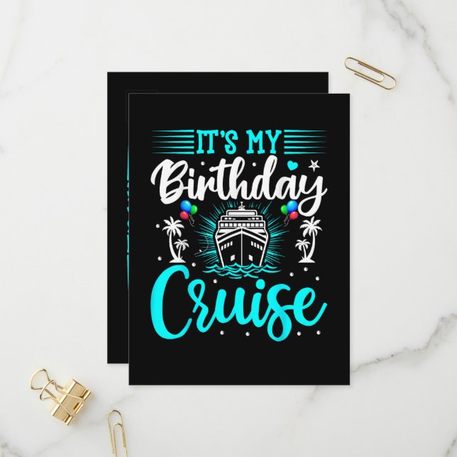 Postal De Invitación Es mi crucero de cumpleaños - Cumpleaños de vacaci (Anverso/Reverso In Situ)