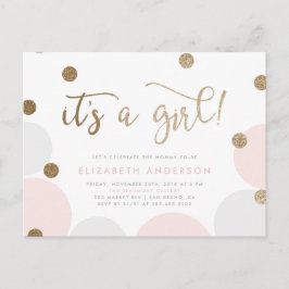 Postal De Invitación ¡Es un Chica! | Baby Shower Pink & Gold Confetti