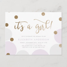 Postal De Invitación ¡Es un Chica! | Baby Shower Purple & Gold Confetti