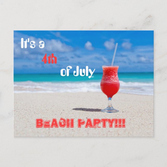 Postal De Invitación Es un Fiesta de playa del 4 de julio (Anverso)