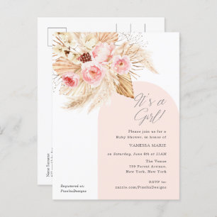 Postal De Invitación Es una ducha florida de arco moderno boho pampas c