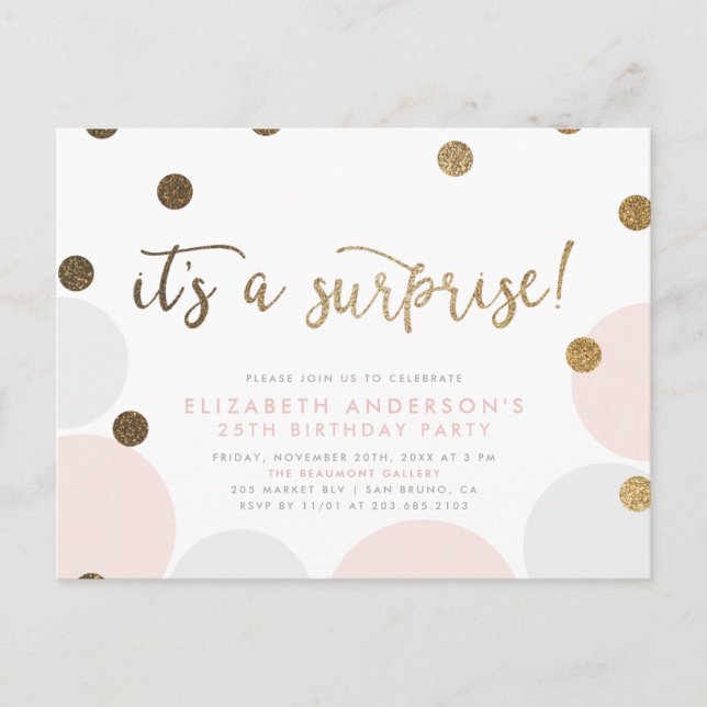 Postal De Invitación ¡Es una sorpresa! | Fiesta de cumpleaños de sorpre (Anverso)