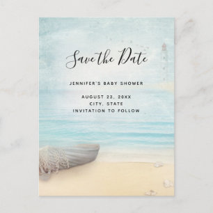 Postal De Invitación Escena de playa costera Guardar la fecha