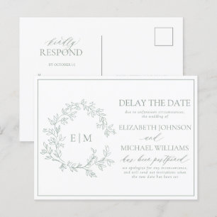 Postal De Invitación Escudo De Leafy Verde Sage Monograma Retrasar La F