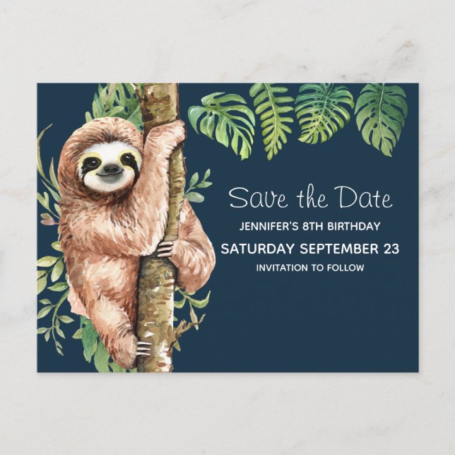 Postal De Invitación Eslora de acuarela y hojas tropicales, STD (Anverso)