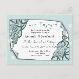 Postal De Invitación Esmeralda Azul a Suculentas Verdes Compromiso