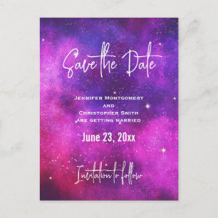 Postal De Invitación Espacio rosa y morado y galaxia de estrellas Guard