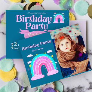 Postal De Invitación Espectacular arcoiris 1er cumpleaños foto invitaci