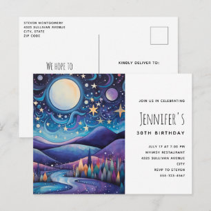 Postal De Invitación Espectacular noche grande paisaje lunar cumpleaños