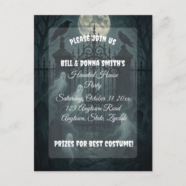 Postal De Invitación Espeluznante cementerio fiesta de Halloween (Anverso)