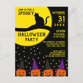 Postal De Invitación Espeluznante gato negro Jack O'lantern Halloween P