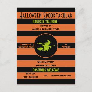 Postal De Invitación Espeluznante Naranja, fiesta de Halloween negro y