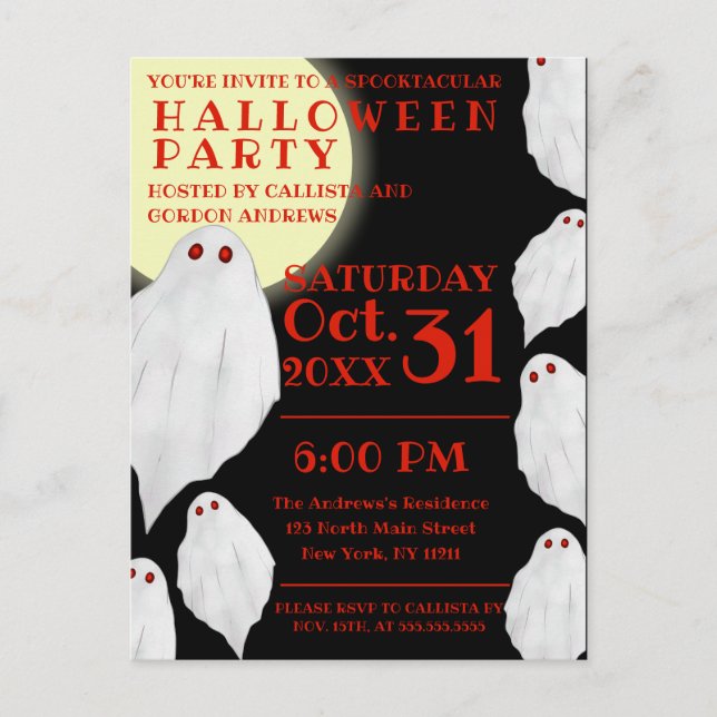 Postal De Invitación Espeluznantes Fantasmas Blancos Halloween Party (Anverso)