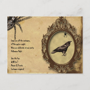 Postal De Invitación Espeluznantes Raven y Spider Halloween invitan