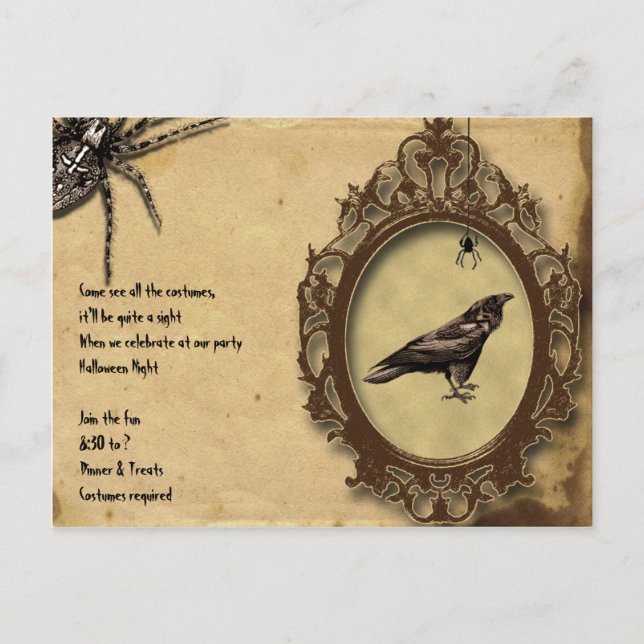 Postal De Invitación Espeluznantes Raven y Spider Halloween invitan (Anverso)