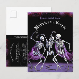 Postal De Invitación Esqueletos de baile púrpura de presupuesto Hallowe