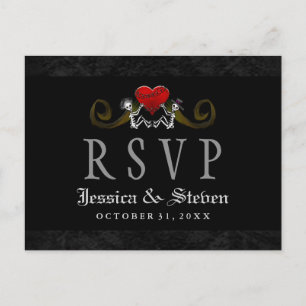 Postal De Invitación Esqueletos de Halloween y boda de casamiento RSVP