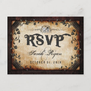 Postal De Invitación Esqueletos góticos de Halloween marrones coinciden