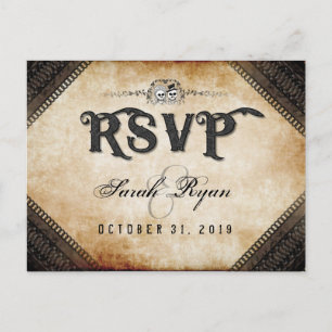 Postal De Invitación Esqueletos góticos de Halloween marrones coinciden
