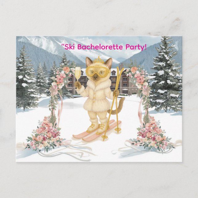 Postal De Invitación Esquiando para Novia en la fiesta de la Bacheloret (Anverso)